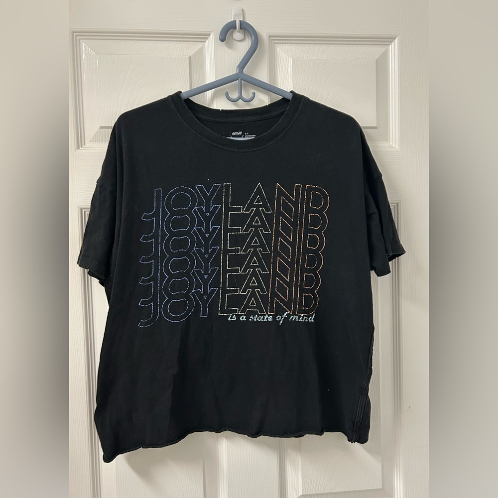 Aerie Oversized Boyfriend Black Joyland Graphic T-Shirt SZ Small